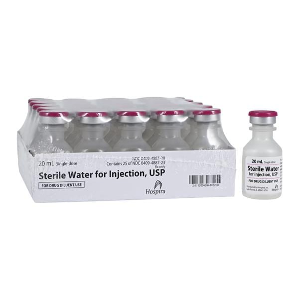 Water for Injection, Preservative Free, Single Dose Vial, 20mL, 25/Package