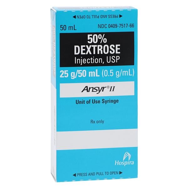 Dextrose 50% Injection Preservative Free Ansyr II Syringe, 50mL, 10/Package