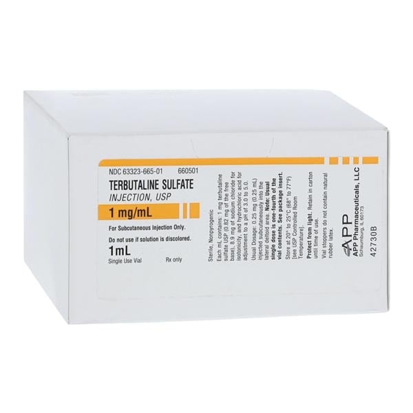 Terbutaline Sulfate Injection 1mg/mL, Preservative-Free, Single-Dose Vial, 1mL, 25/Box