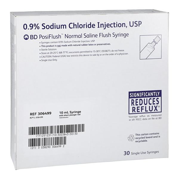 Posiflush Saline IV Flush Solution, 0.9%, 10mL Prefilled Syringe, 30/Box