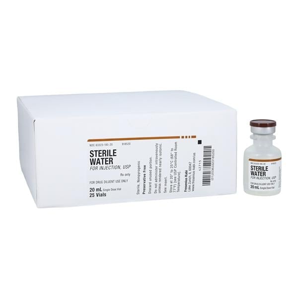 Water for Injection, Preservative Free, SDV 20mL, 25/Box, FUK-63323018520