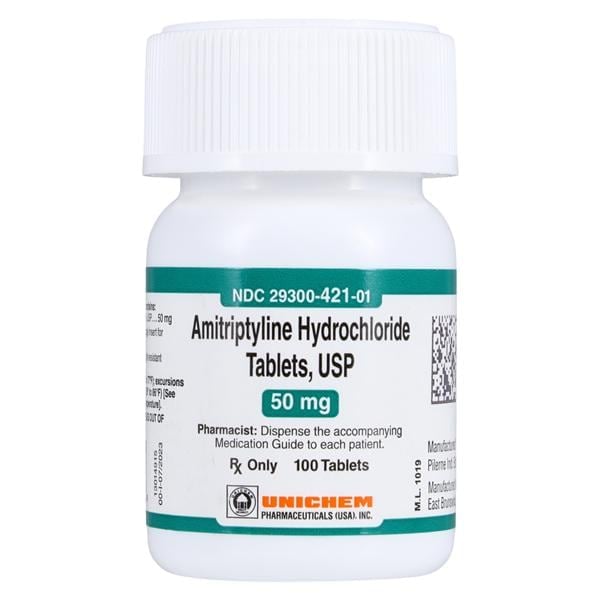 Amitriptyline HCl Tablets 50mg, 100/Bottle, Unichem Pharmaceuticals, 01KEZKNNXSPHX4CJV915W20ER3