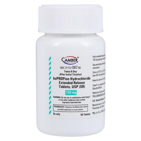 Bupropion HCl Extended-Release Tablets 150mg, 60/Bottle, Camber Pharmaceuticals, 01KEZKNNAB4CCB96EV2ZFJD23D