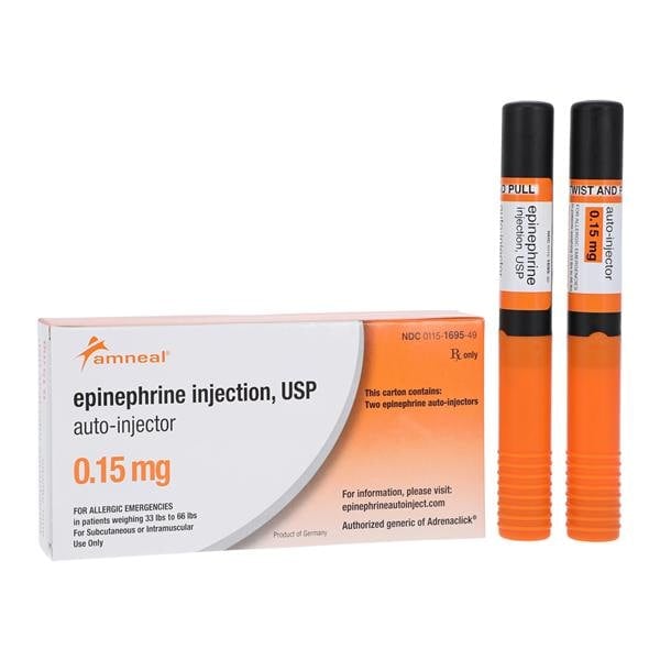 Epinephrine Jr Auto-Injector 0.15mg, 2/Pack, Amneal