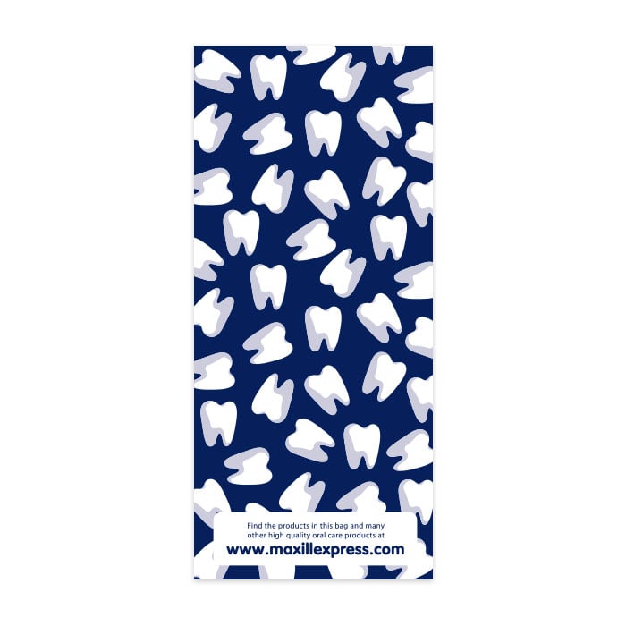 Maxill Paper Loot Bag, 3.9" x 9", Navy Blue/Teeth Pattern, Peel and Seal, 100/Pk