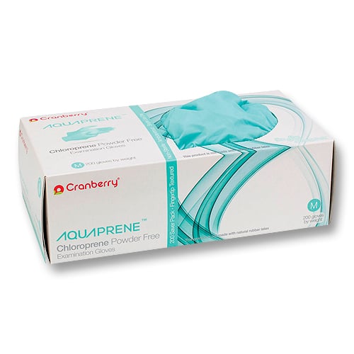 Cranberry AquaPrene Chloroprene Exam Gloves, Small, Aqua, Powder Free, Textured, 200/Box