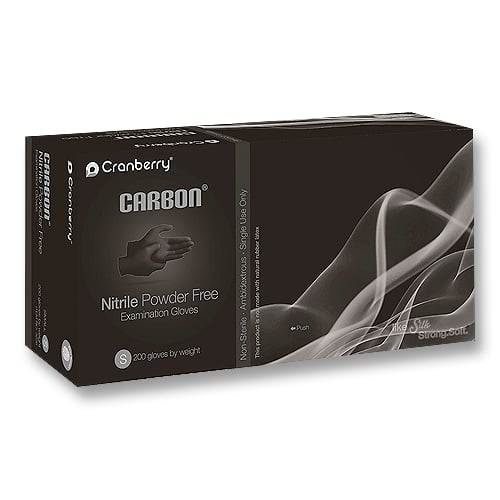 Cranberry Carbon Nitrile Exam Gloves, Medium, Powder-Free, Finger Textured, Black, Non-Sterile, 200/Box