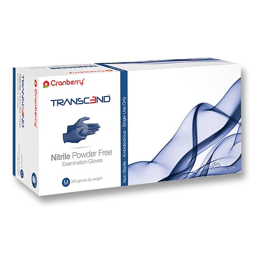 Transcend Nitrile Exam Gloves, Powder Free, Non-Sterile, Large, Blue, 300/Box, Case of 10 Boxes (3000 Gloves)