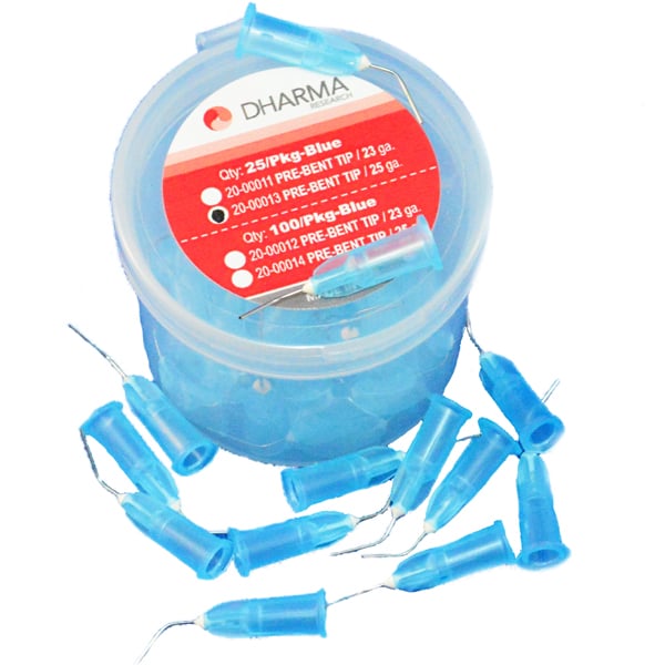 Dharma Research Pre-bent Applicator Tips, 25 Gauge, Blue, 25 Tips per Package