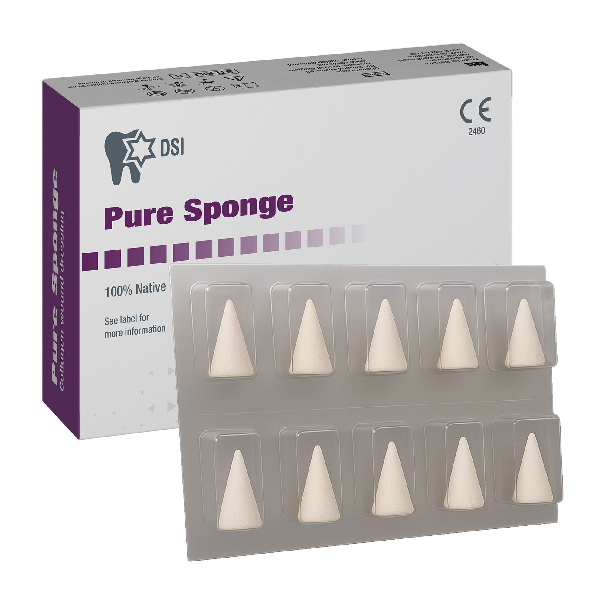 Pure Sponge Absorbable Bovine Collagen, Long Cone Ø5mm x 15mm, Blister Pack of 10