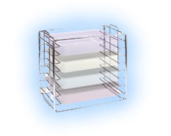 DUX Dental Tub Rack, Short Side Loading, Chromed Steel, 13" x 9-3/4" x 14-1/8", Holds 4 Small/CC/Mini Tubs