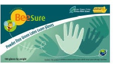 BeeSure Latex Examination Gloves, Medium, Powder-Free, Non-Sterile, Micro-Textured, Citrus Mint Scented, Green, Beaded Cuff, 100/Box