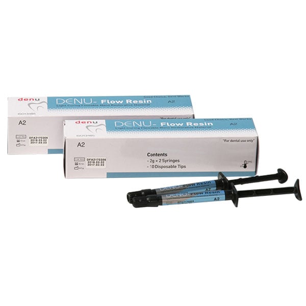 Denu Flow Resin - A2 Syringe, 2 x 2 Gm, Light Cured Flowable Composite Resin with Nano Hybrid Filler