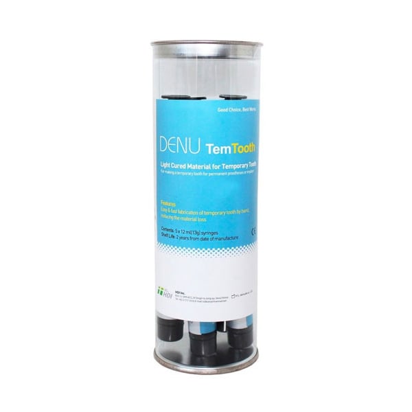 Denu TemTooth Temporary Light Cure Resin Material, Shade A3, 5 x 13g Syringes