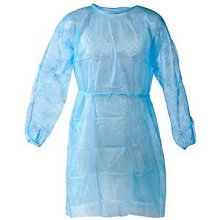 House Brand Isolation Gown with Elastic Cuff, Blue, One Size Fits All, 50/Case