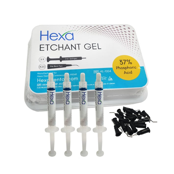 Hexa Etchant Gel 37% Phosphoric Acid, Blue, Bulk Kit: 24 x 2 mL Syringes & 25 Pre-bent Tips