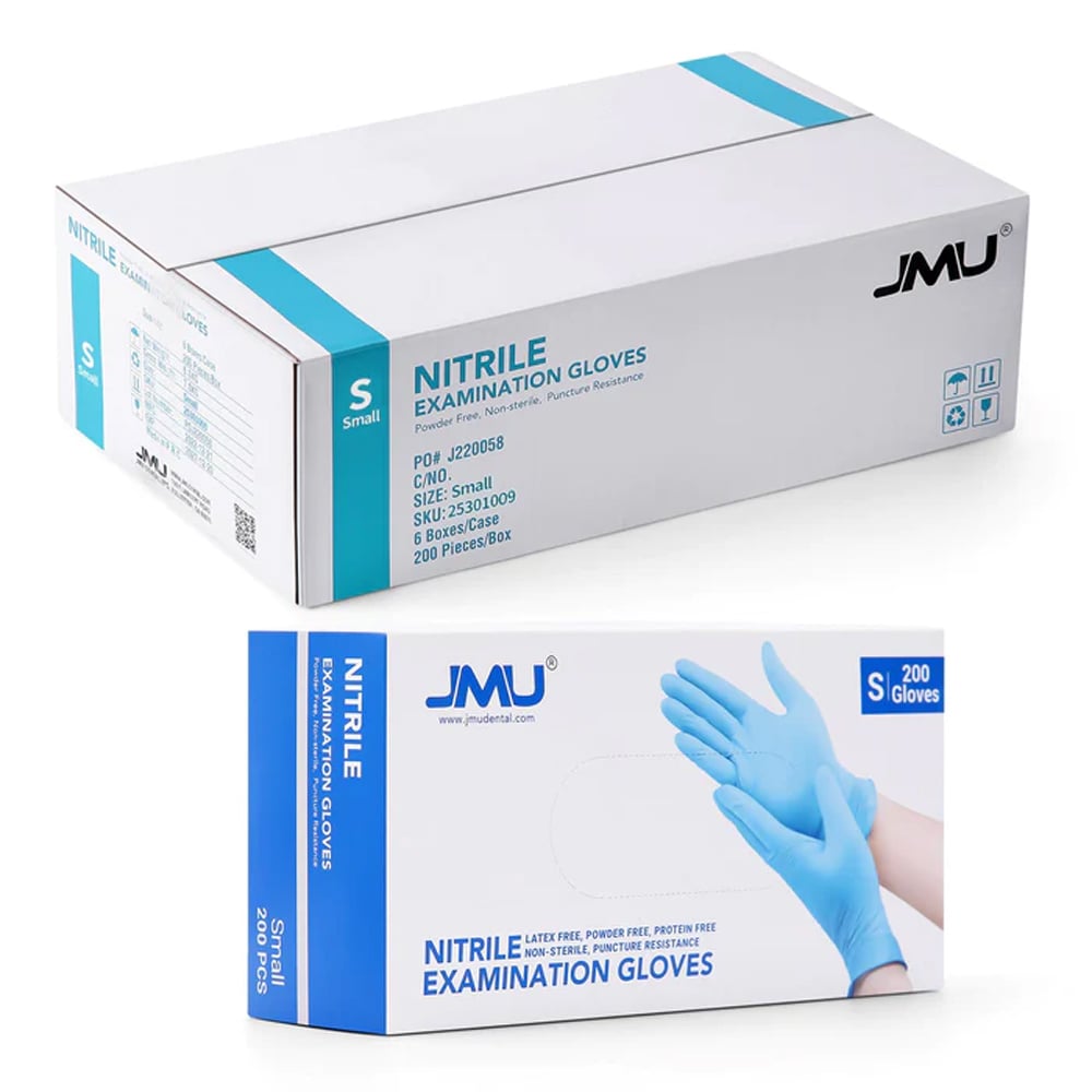 JMU Nitrile Exam Gloves, Powder Free, Non-Sterile, Small, Blue, 1200/Case