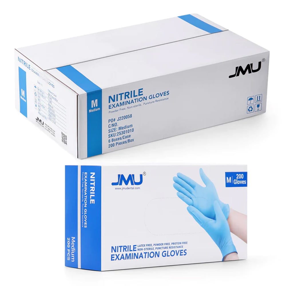 JMU Nitrile Exam Gloves, Powder Free, Non-Sterile, Medium, Blue, 1200/Case