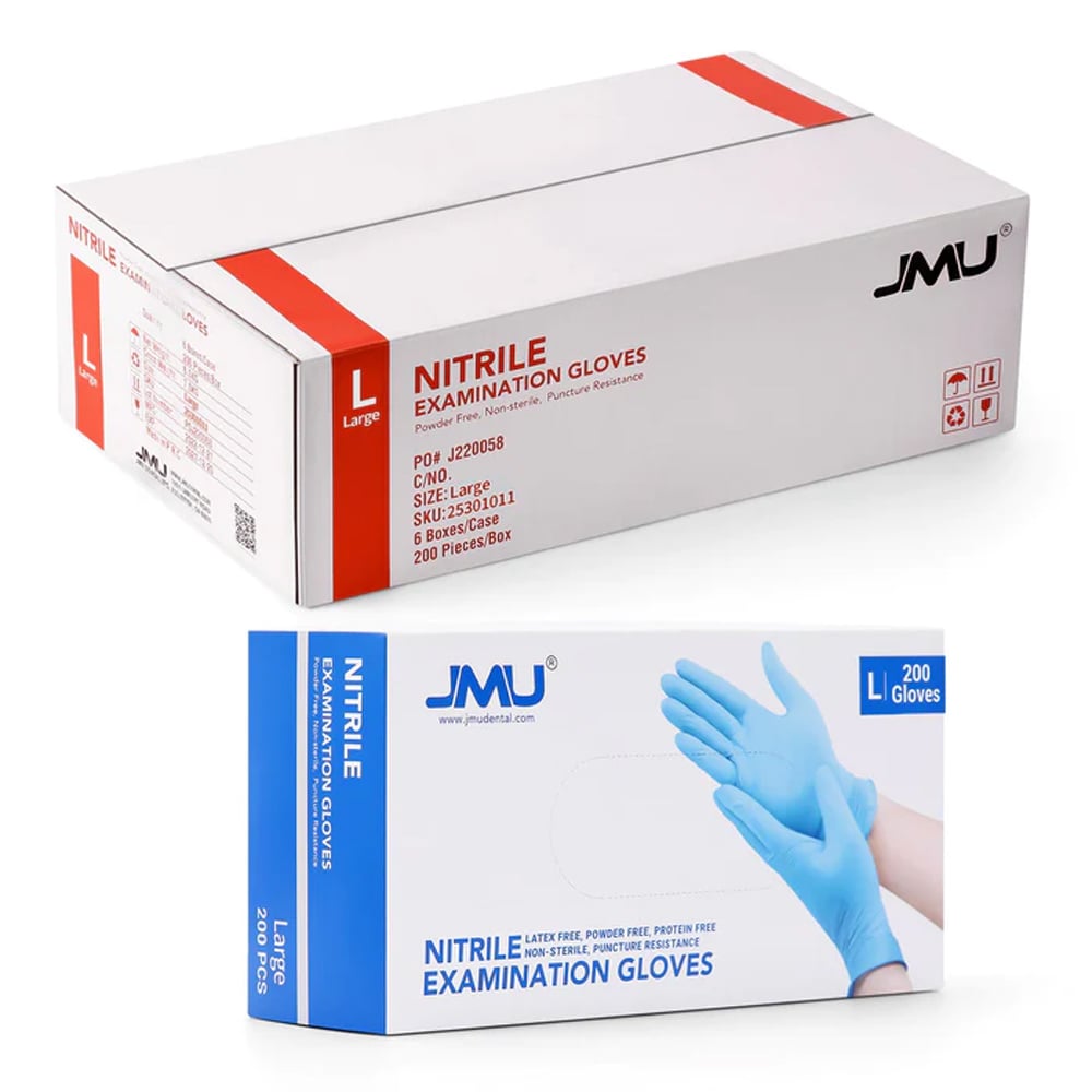 JMU Nitrile Exam Gloves, Powder Free, Non-Sterile, Large, Blue, 1200/Case