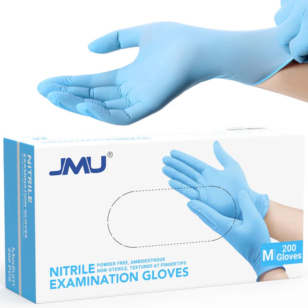 JMU Nitrile Exam Gloves, Powder Free, Non-Sterile, Medium, Blue, 200/Box
