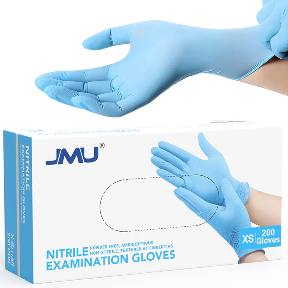 JMU Nitrile Exam Gloves, Powder Free, Non-Sterile, X-Small, Blue, 200/Box
