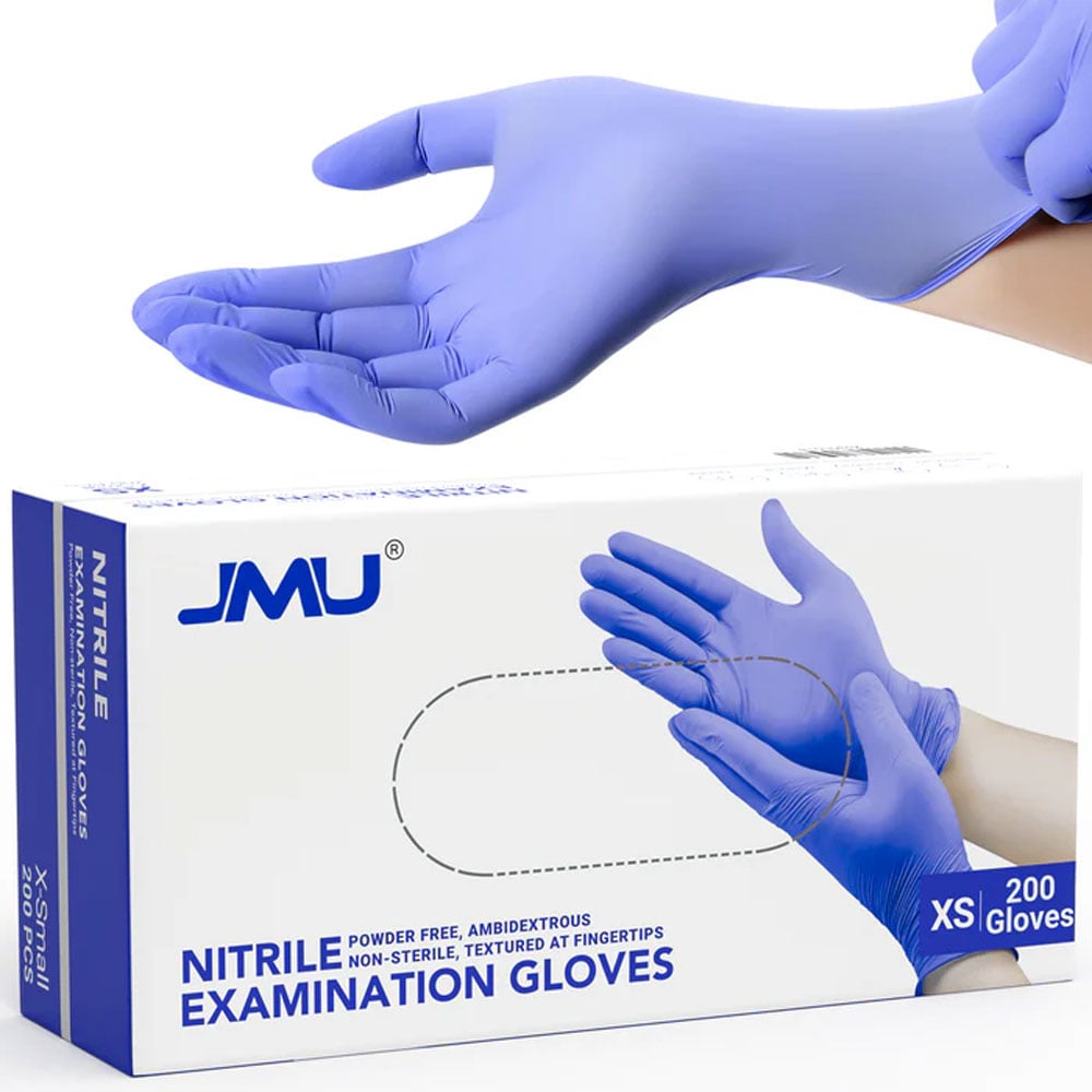 JMU Nitrile Powder-Free Exam Gloves, Non-Sterile, X-Small, Violet Blue, 200/Box