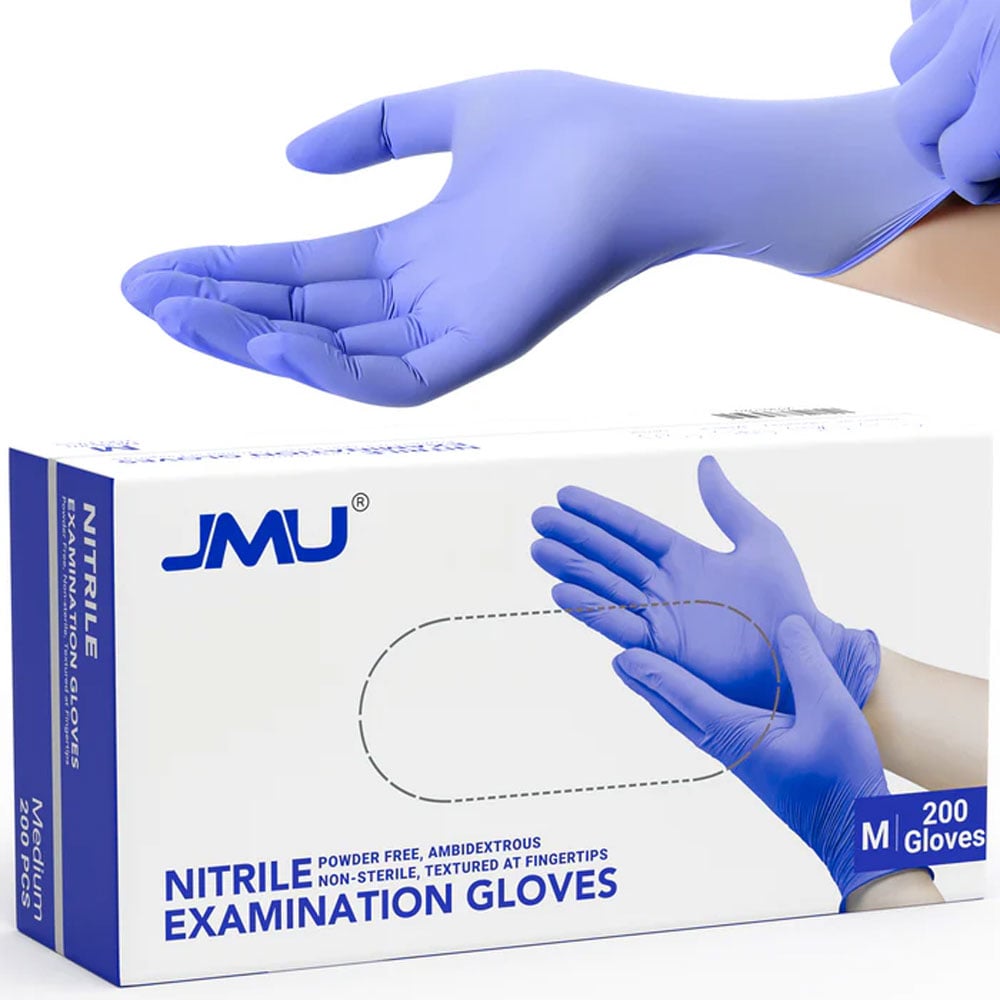JMU Nitrile Powder-Free Exam Gloves, Non-Sterile, Medium, Violet Blue, 200/Box