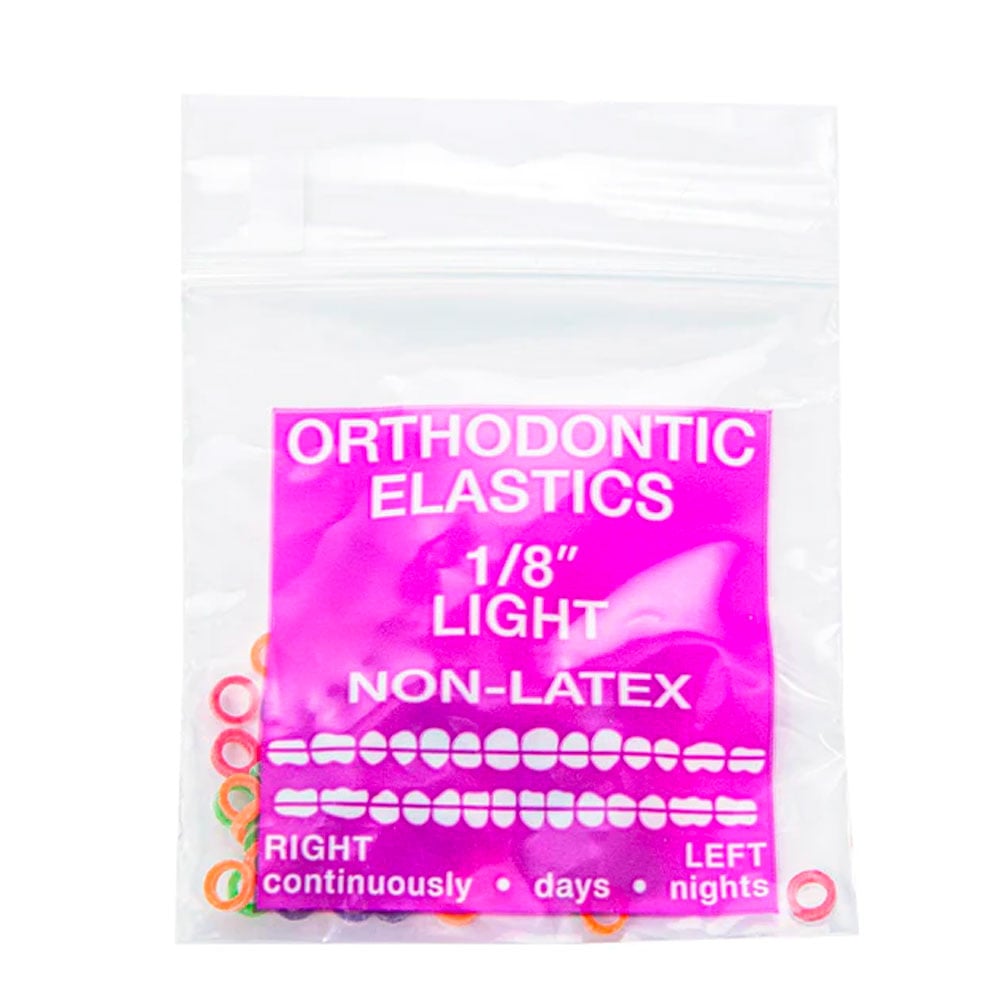 JMU Orthodontic Elastic, Light 1/8", Latex Free, Neon Assorted, 100/Bag