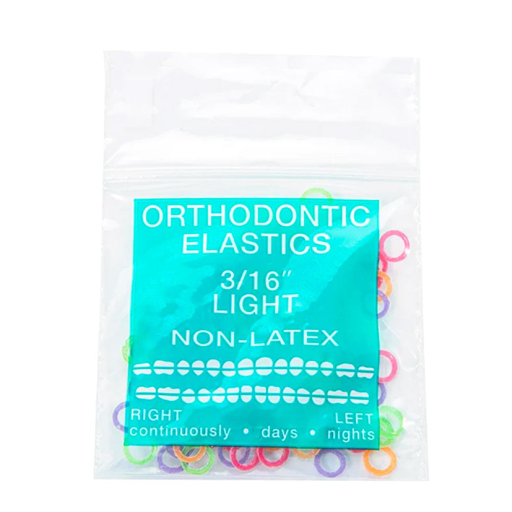 JMU Orthodontic Elastic, Light 3/16", Latex Free, Neon Assorted, 100/Bag