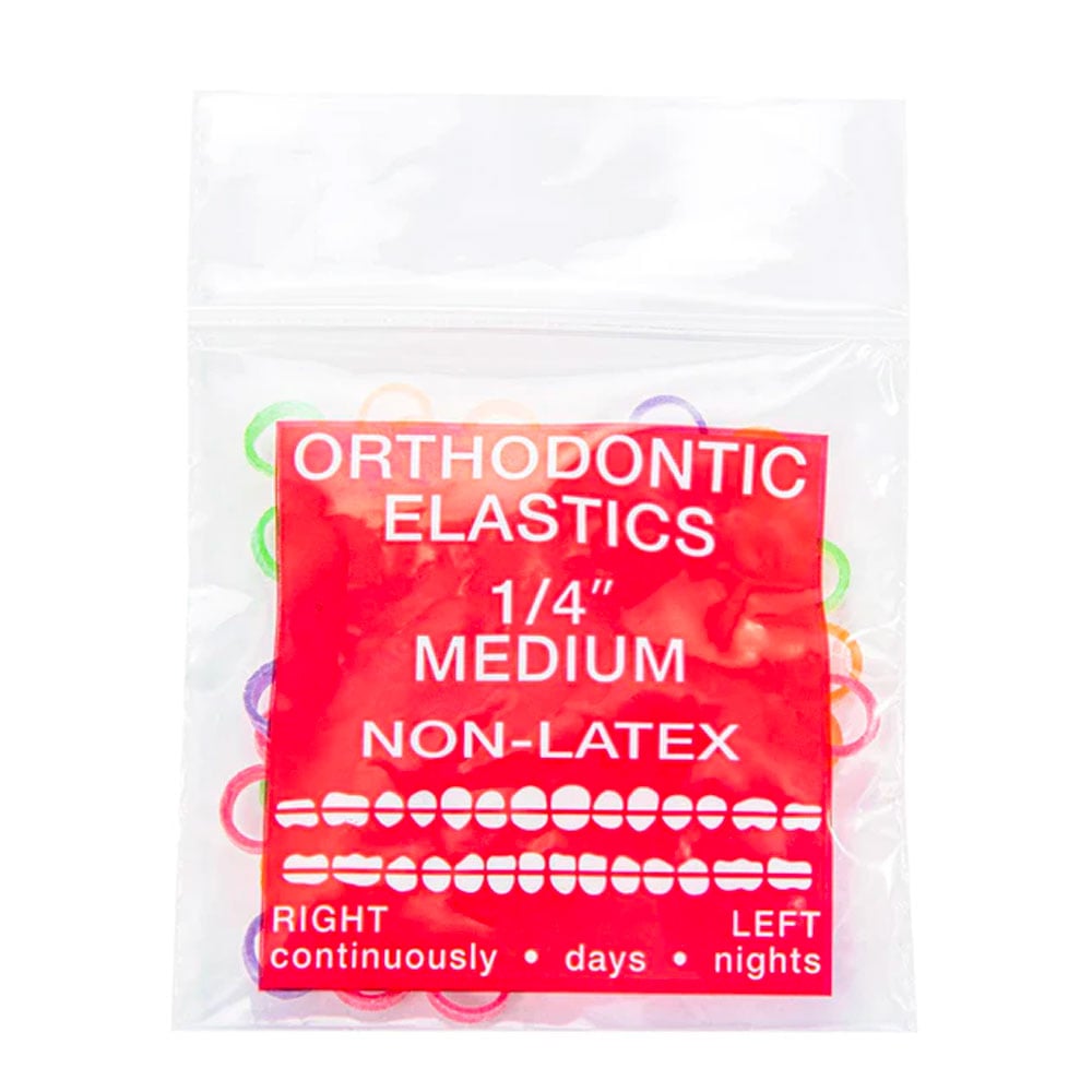 JMU Orthodontic Elastic, Medium 1/4", Latex Free, Neon Assorted, 100/Bag