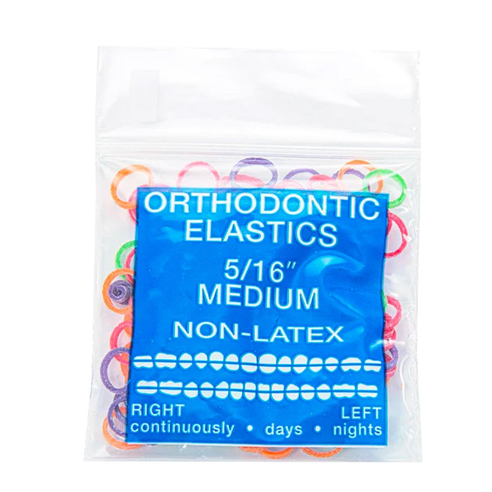 JMU Orthodontic Elastic, Medium 5/16", Latex Free, Neon Assorted, 100/Bag