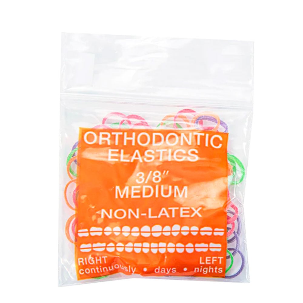JMU Orthodontic Elastic, Medium 3/8", Latex Free, Neon Assorted, 100/Bag