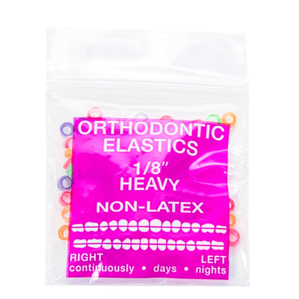 JMU Orthodontic Elastic, Heavy 1/8", Latex Free, Neon Assorted, 100/Bag