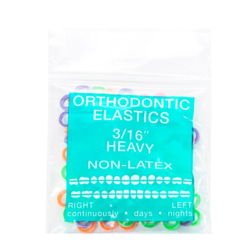 JMU Orthodontic Elastic, Heavy 3/16", Latex Free, Neon Assorted, 100/Bag