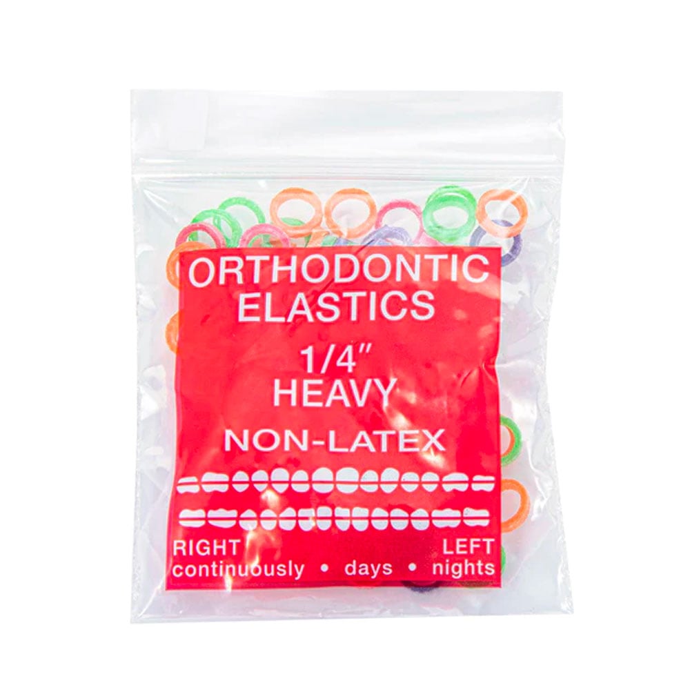 JMU Orthodontic Elastic, Heavy 1/4", Latex Free, Neon Assorted, 100/Bag