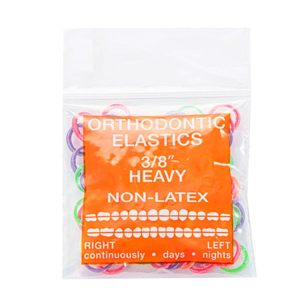JMU Orthodontic Elastic, Heavy 3/8", Latex Free, Neon Assorted, 100/Bag