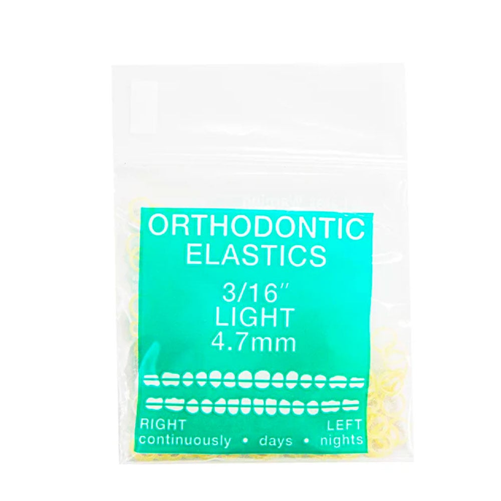 JMU Orthodontic Latex Elastics, Light 3/16", Yellow, 100/Bag