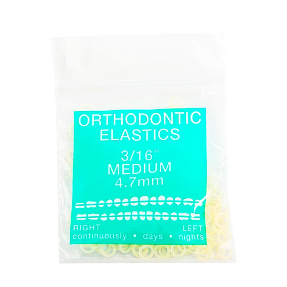 JMU Orthodontic Latex Elastics, Medium 3/16", Yellow, 100/Bag