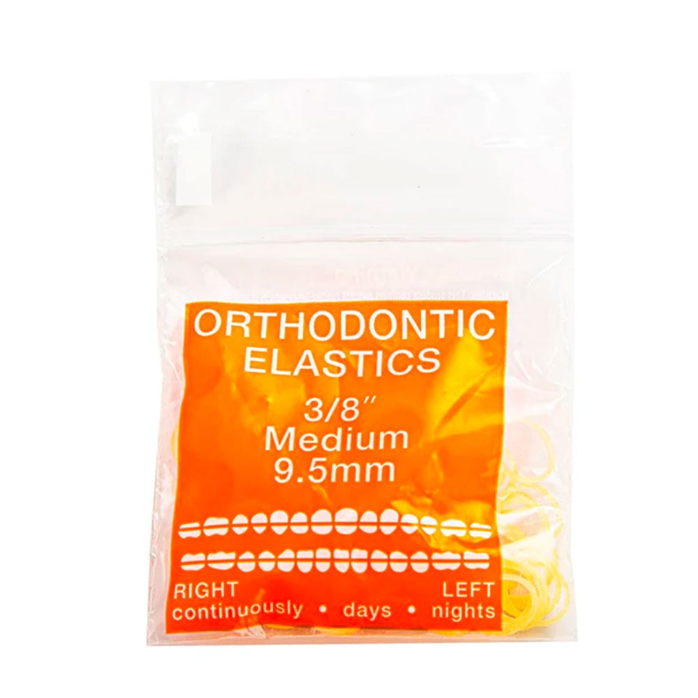JMU Orthodontic Latex Elastics, Medium 3/8", Yellow, 100/Bag