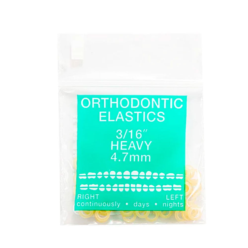 JMU Orthodontic Latex Elastics, Heavy 3/16", Yellow, 100/Bag