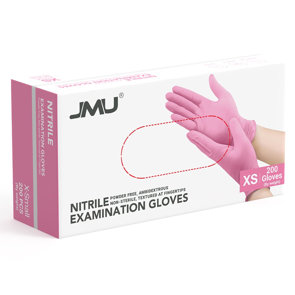 JMU Nitrile Exam Gloves, Powder Free, X-Small, Pink, 200/Box