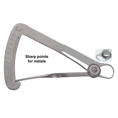 JSP Iwanson Crown Gauge for Metal, Pointed Tips, Stainless Steel, 0.1–10.0 mm