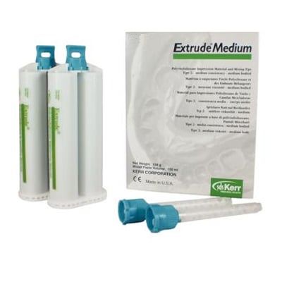 Kerr Extrude Medium Body Vinyl Polysiloxane Impression Material, Green, Regular Set, 32 Cartridges (50 ml each) with 96 Universal Mixing Tips