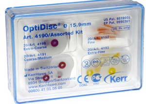 Kerr OptiDisc Mini Kit, 120 Discs 12.6mm, Extra Coarse/Coarse/Fine/Extra-Fine, with Mandrel and OptiShine