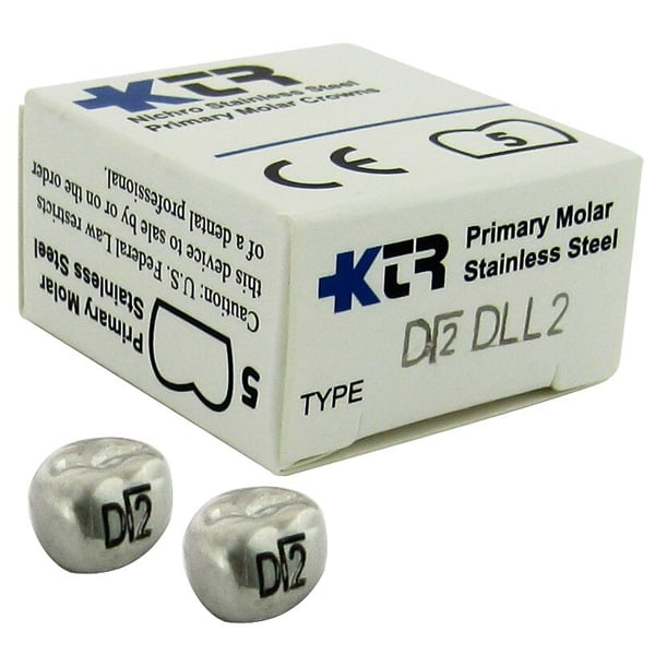 KTR Nichro Stainless Steel Primary Crown, Lower Left Primary First Molar, Size 2 (LL-D2), Box of 5