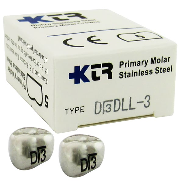 KTR Nichro Stainless Steel Primary Crown, Lower Left First Primary Molar, Size 3 (LL-D3), Box of 5