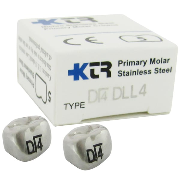 KTR Nichro Stainless Steel Primary Crown, Lower Left First Molar, Size 4 (LL-D4), Box of 5
