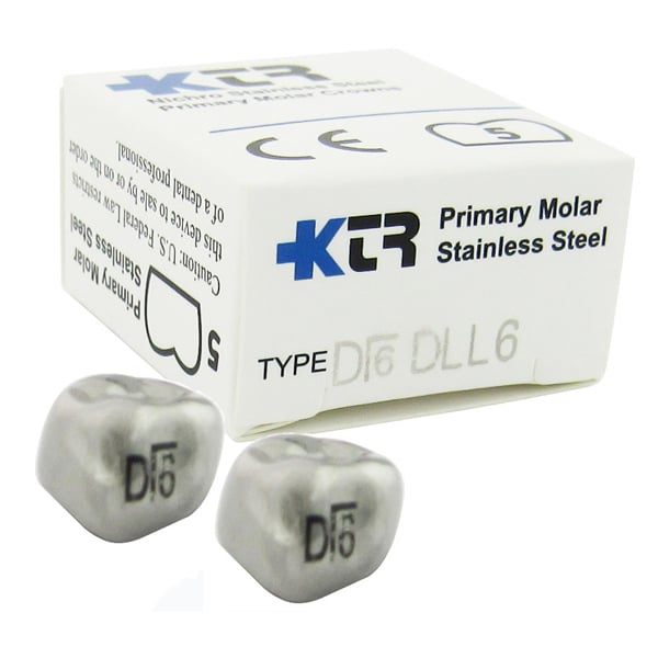 KTR Nichro Stainless Steel Primary Crown, Lower Left Primary First Molar, Size 6 (LL-D6), Box of 5