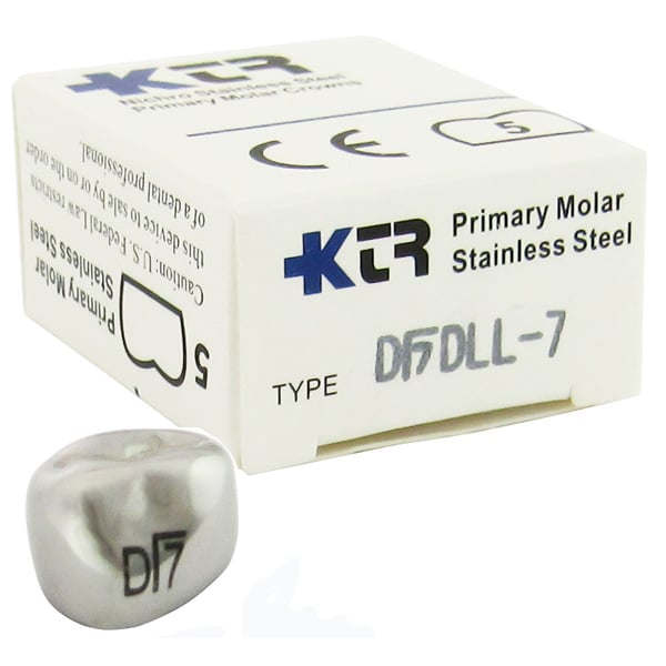 KTR Nichro Stainless Steel Primary Crown, Lower Left First Molar, Size 7 (LL-D7), Box of 5