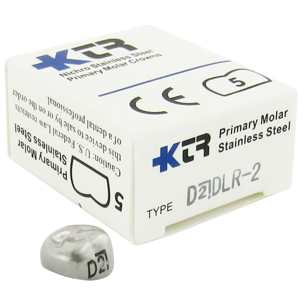 KTR Nichro Stainless Steel Primary Crown, Lower Right First Molar, Size 2 (LR-D2), Box of 5